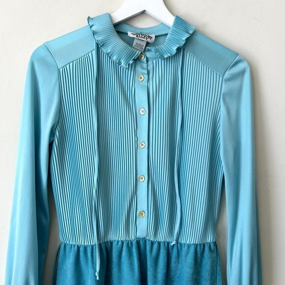 Vintage 1970s Sunshine Alley Midi Dress Size 10 Button Pintuck USA Made Velour - Picture 3 of 9